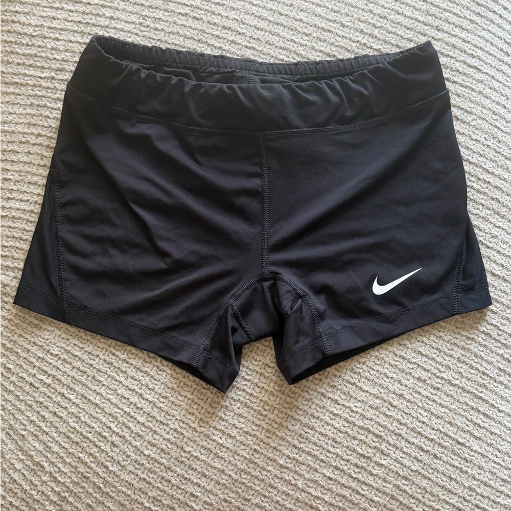 Nike Women's Black Athletic Stretch Shorts with White Swoosh